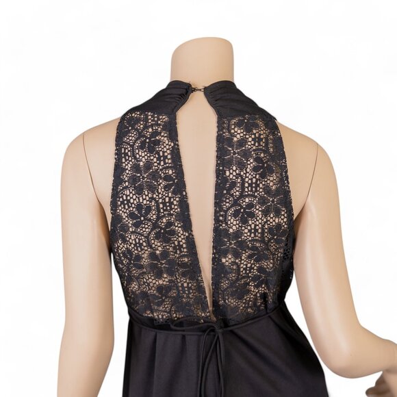 Vintage 1970s Black Halter Maxi Dress with Lace Back * Medium - Picture 10 of 14